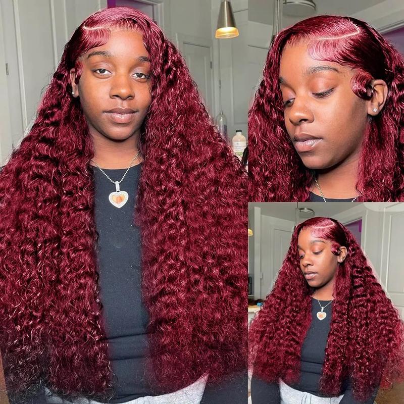 Burgundy 99J Deep Wave HD Lace Front Wig 32-34Inch