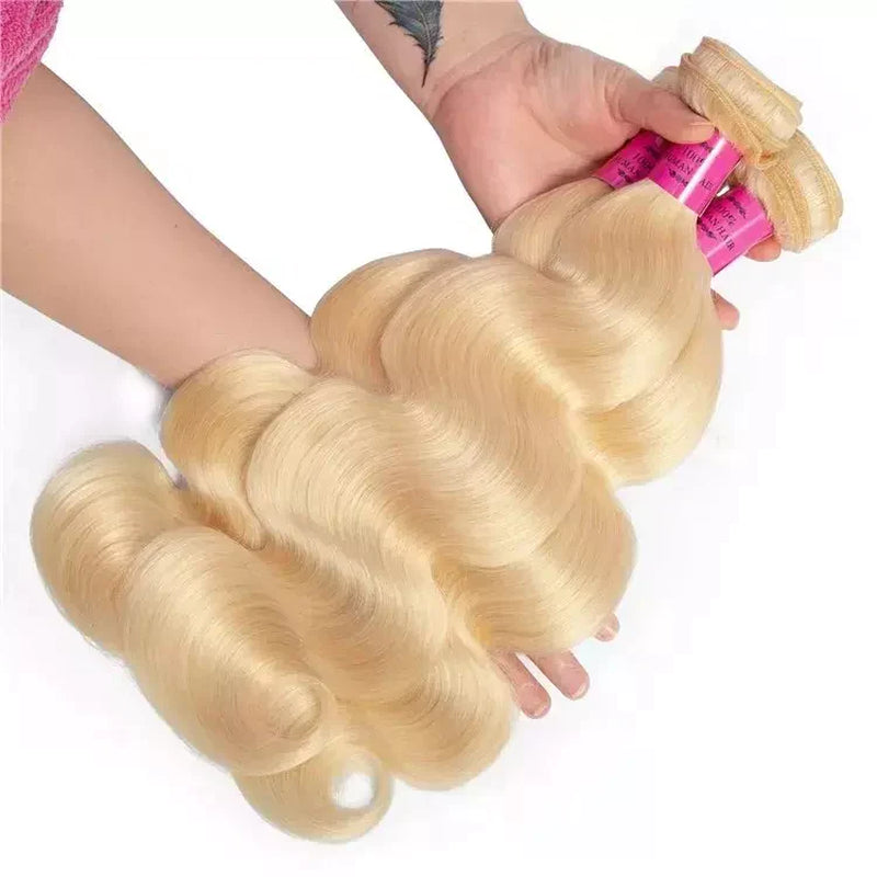 613# Blonde with Free Part Remy Human Hair Body Wave 3Bundles with 13X4 Lace Frontal-Zlike