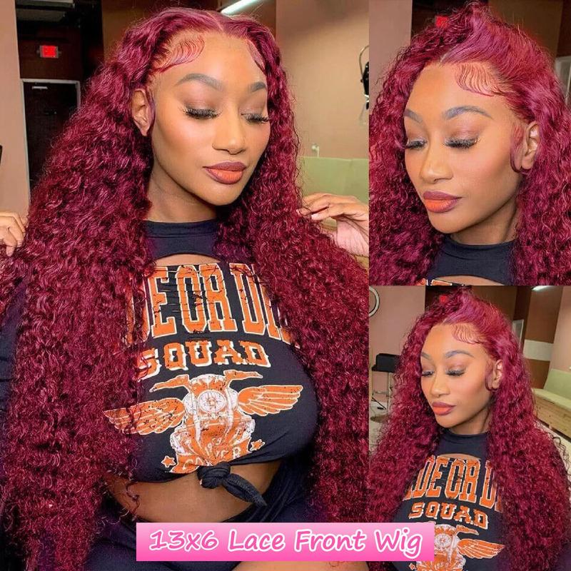 Burgundy 99J Deep Wave HD Lace Front Wig 32-34Inch