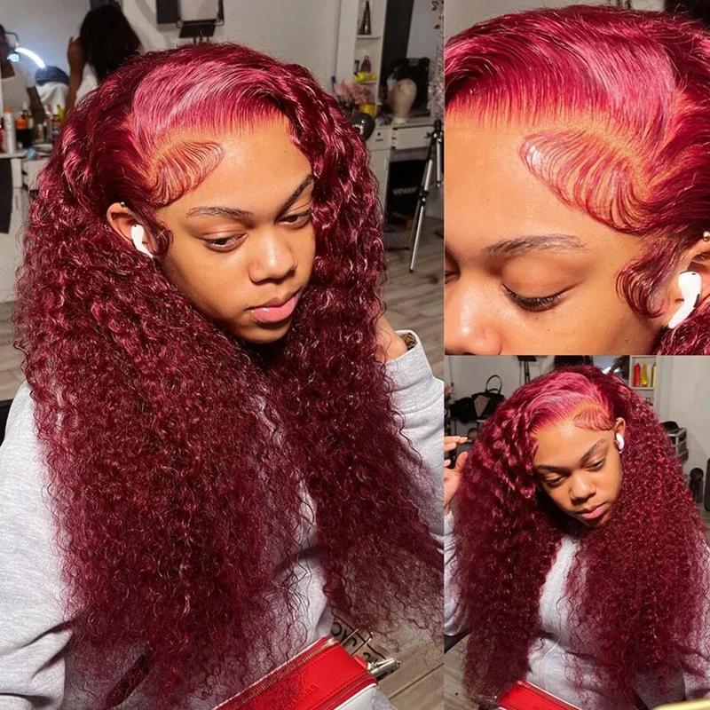Burgundy 99J Deep Wave HD Lace Front Wig 32-34Inch