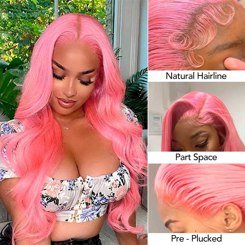 Pink Wig Body Wave Lace Front Wig Human Hair
