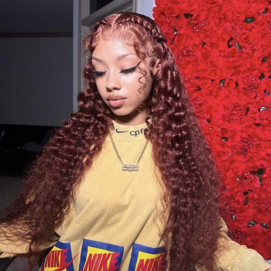 360 Lace Reddish Brown #33 Curly Frontal Wig 100% Virgin Human Hair Wigs for Women