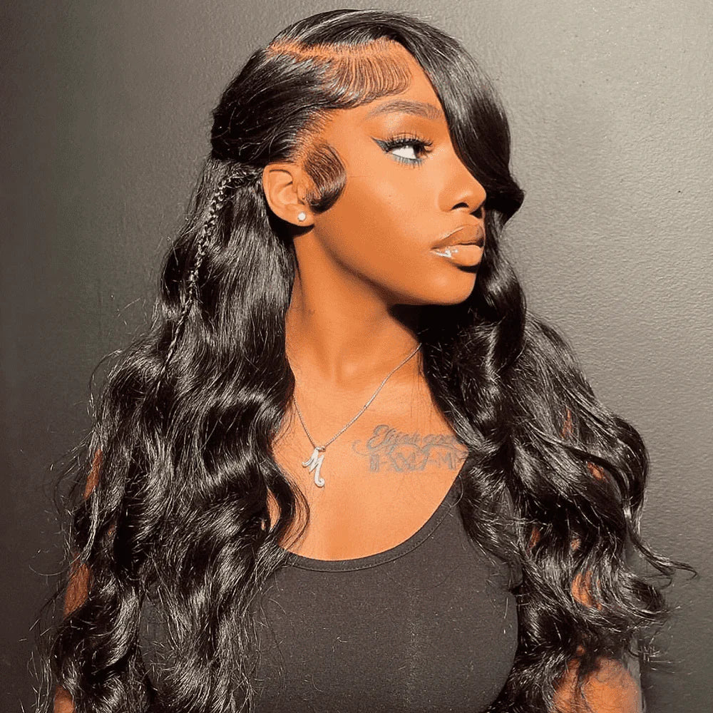 Natural Black Long Wigs Body Wave Lace Front Human Hair Wigs for Women with Baby Hair