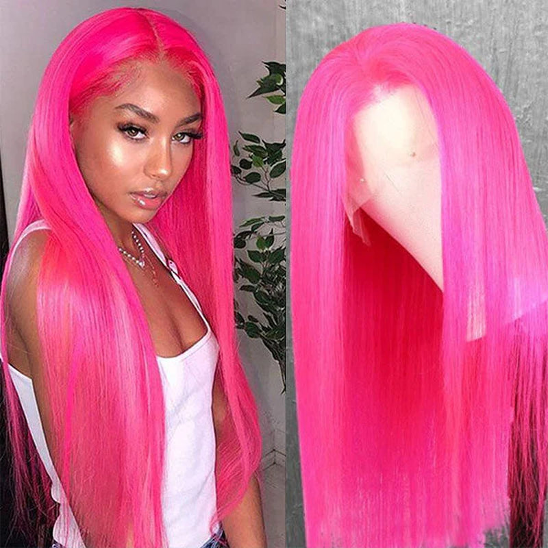 MOONHAIR Pink Straight Hair 13X4/13X6 Transparent Lace Frontal Wig Luxurious Customization
