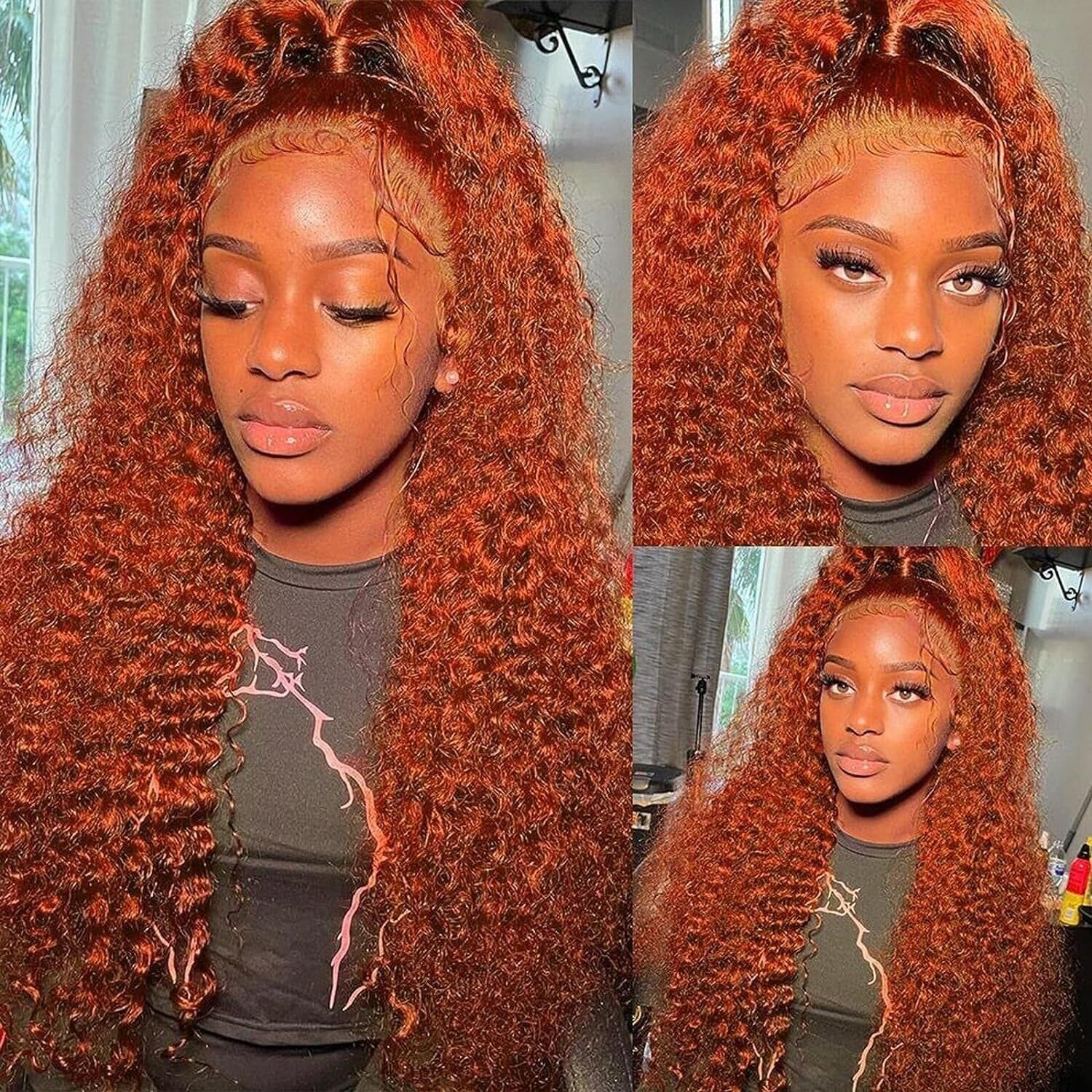Moonhair Ginger Deep Wave Transparent Lace Frontal Wig Human Hair Human Wig