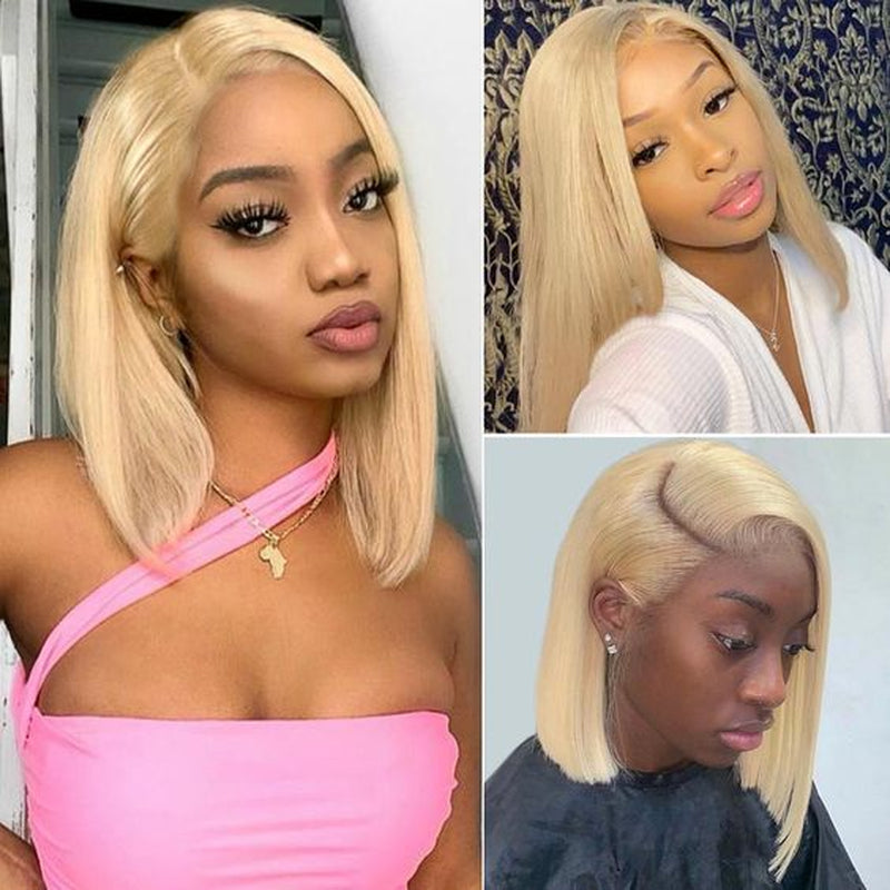 Zlike Short 613 Blonde Bob Wig with Baby Hair Human Hair Wigs for Women