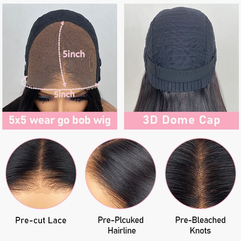 Short Straight Bob Glueless Lace Wig