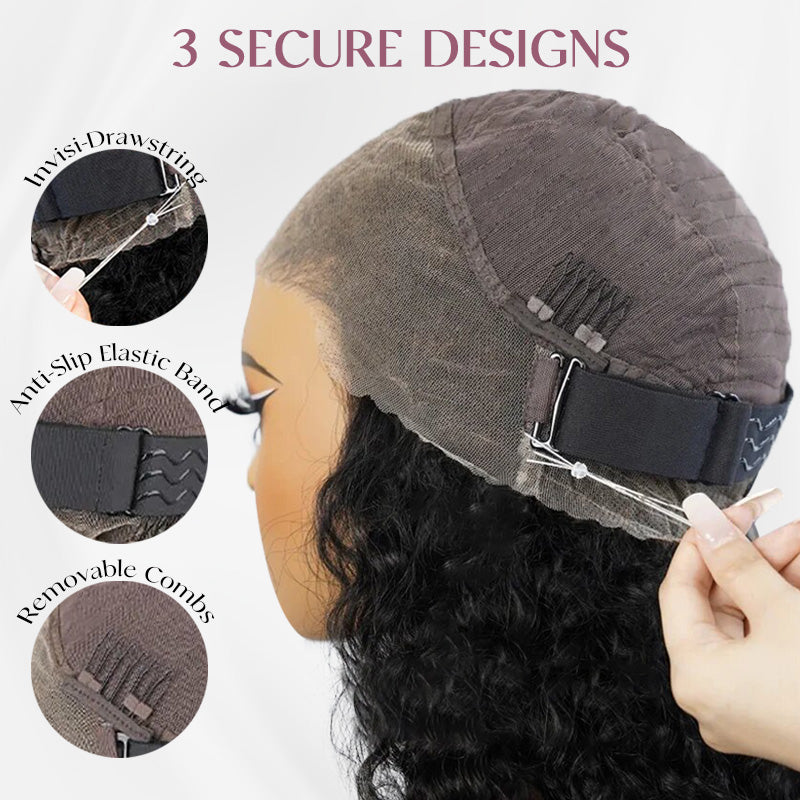 Water Wave Invisi-Strap Breathable 360 Lace Frontal Wigs Bleached Knots Pre Cut Human Hair Wigs