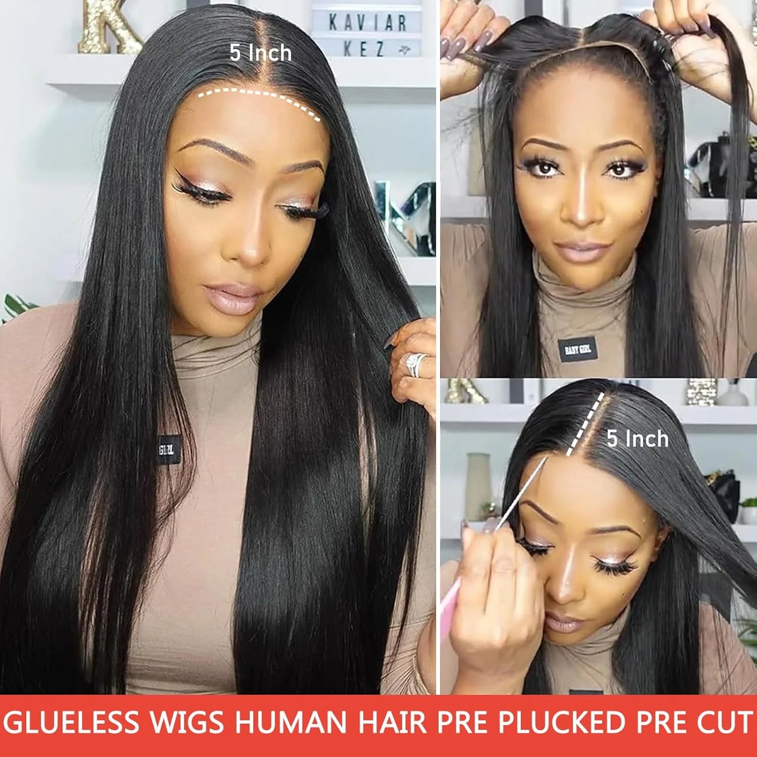 Ready Go Glueless Silky Straight 5X5 HD Lace Closure Human Hair Wigs Beginner Friendly