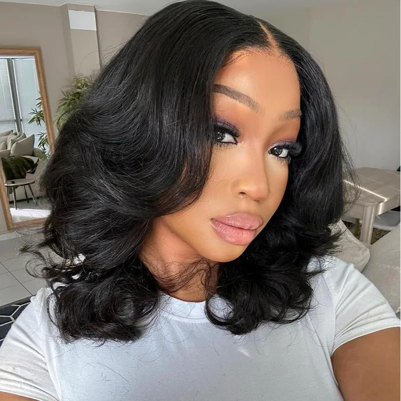 Pre Cut Glueless Short Bob Body Wave HD Lace Closure Wigs 100% Human Hair Wigs