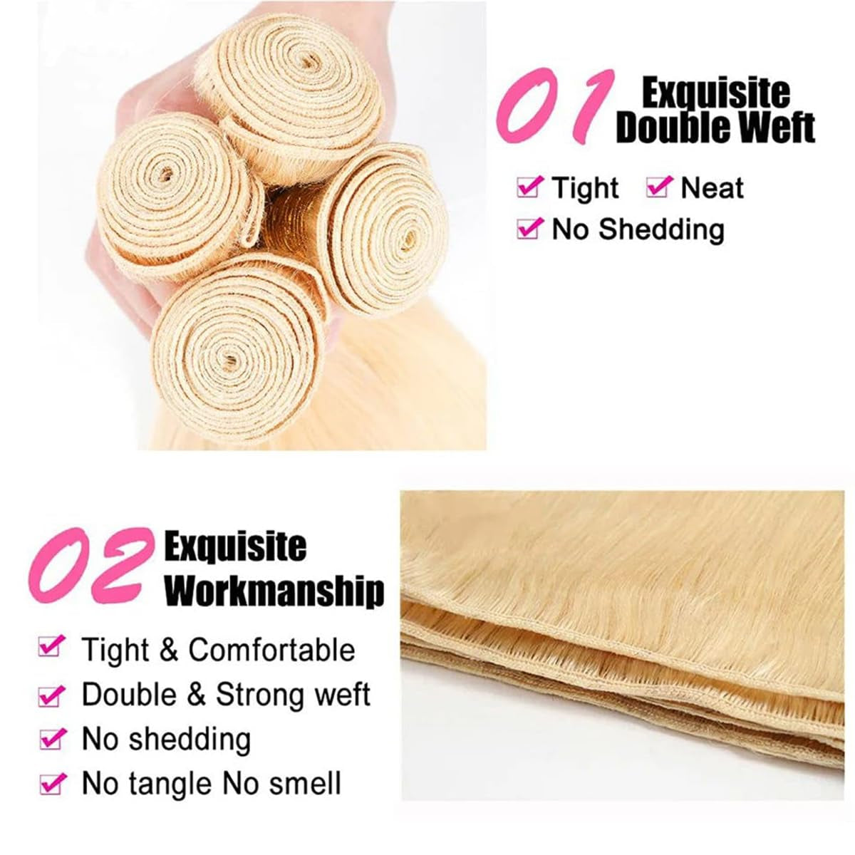 613# Blonde with Free Part Remy Human Hair Silky Straight 3Bundles with 13X4 Lace Frontal-Zlike