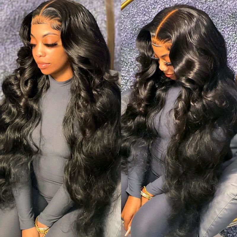 Natural Black Long Wigs Body Wave Lace Front Human Hair Wigs for Women with Baby Hair