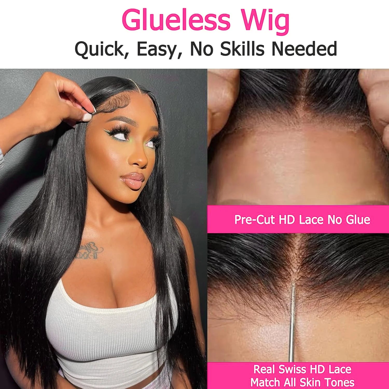 Ready Go Glueless Silky Straight 5X5 HD Lace Closure Human Hair Wigs Beginner Friendly