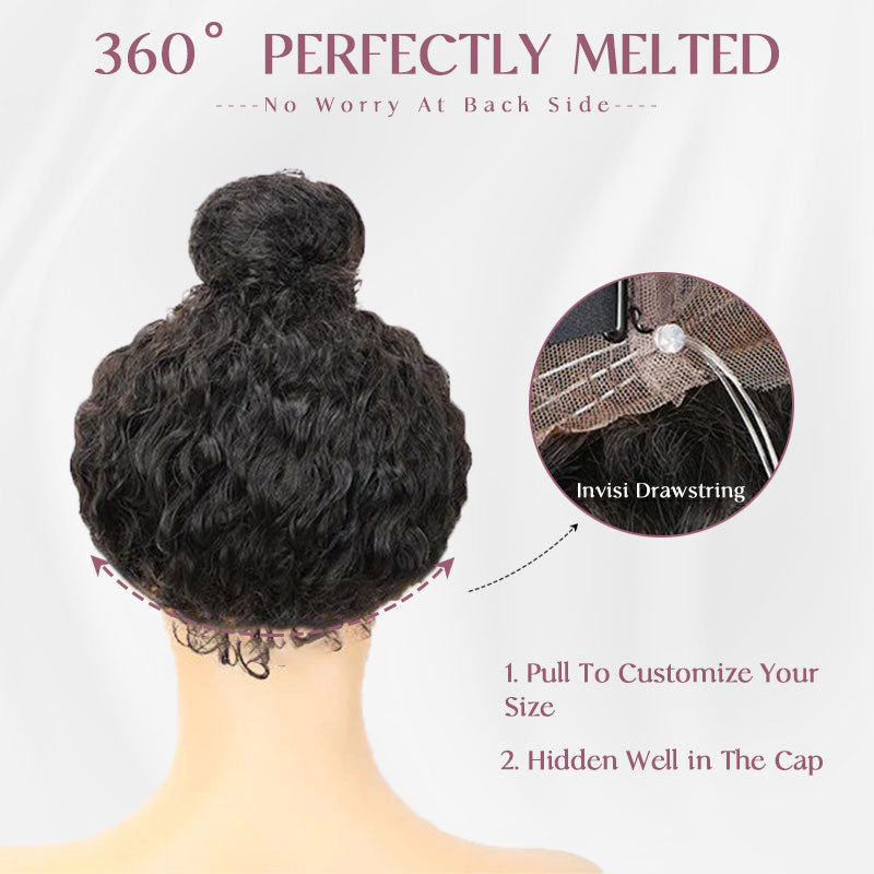 Water Wave Invisi-Strap Breathable 360 Lace Frontal Wigs Bleached Knots Pre Cut Human Hair Wigs