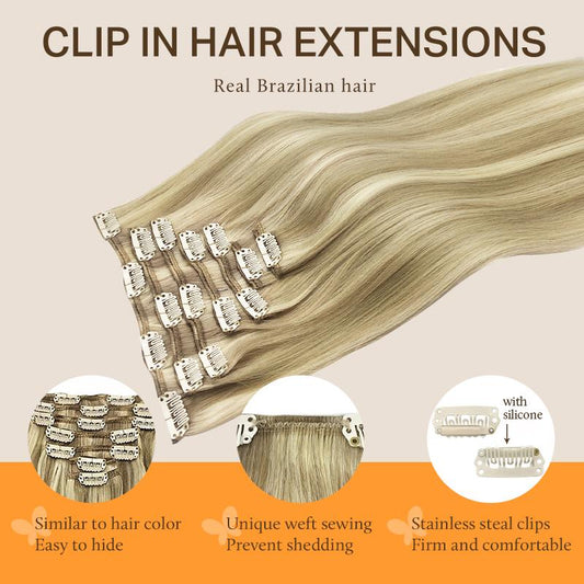 Premium Clip-In Hair Extensions - Real Human Hair - 120g 7pcs