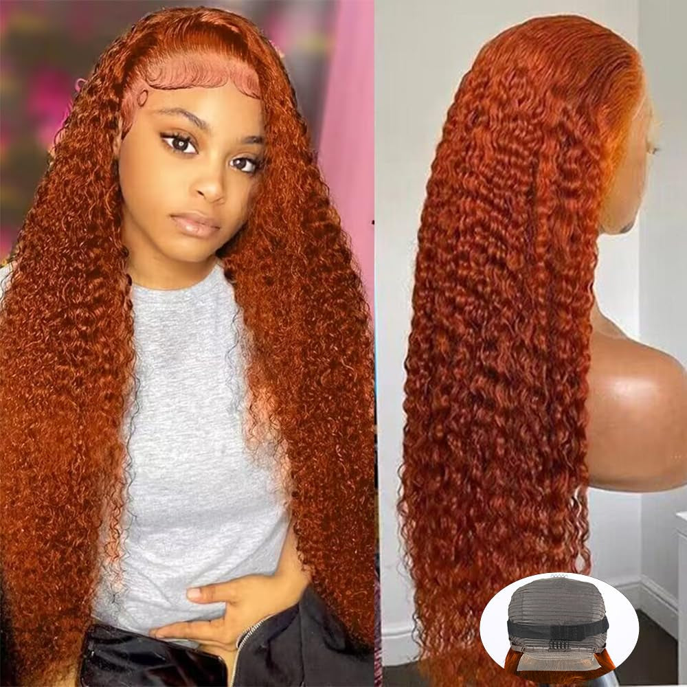 Moonhair Ginger Deep Wave Transparent Lace Frontal Wig Human Hair Human Wig