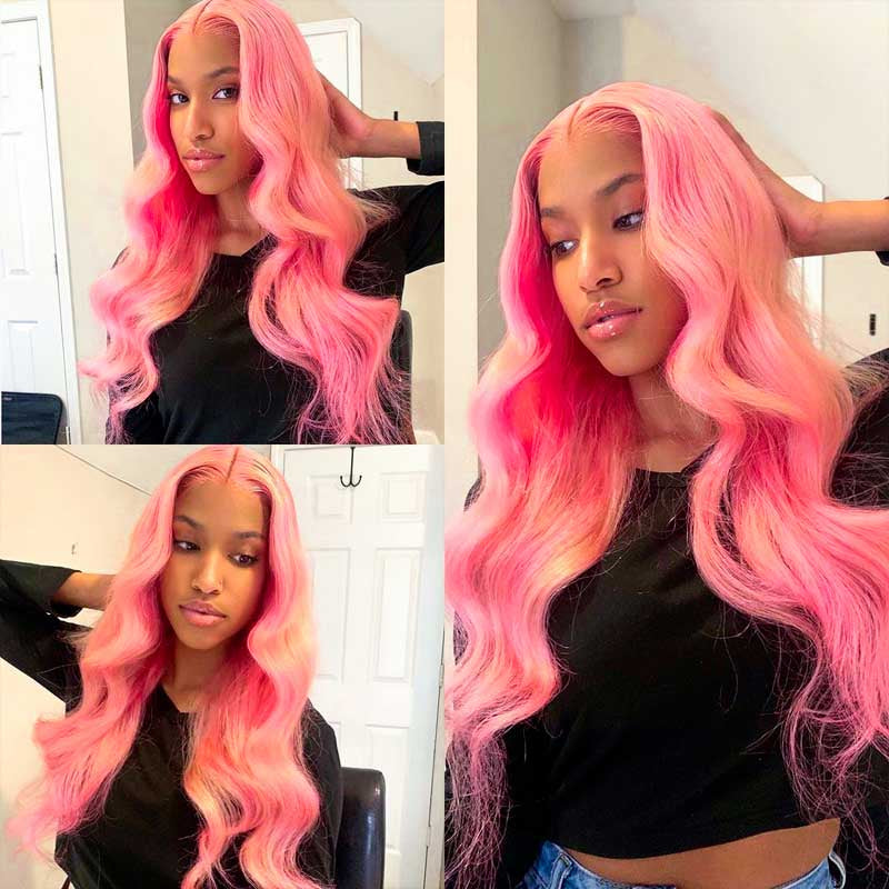 Moonhair Pink Wig Body Wave Lace Front Wig Human Hair
