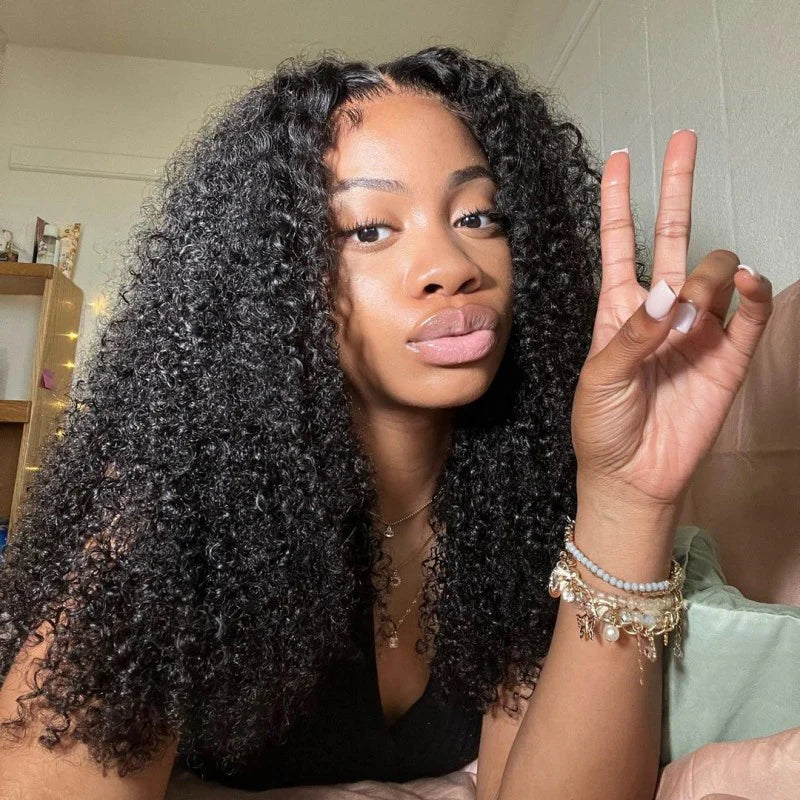 Put on and Go Glueless Kinky Curly Wigs Pre Plucked HD Lace Closure Wig