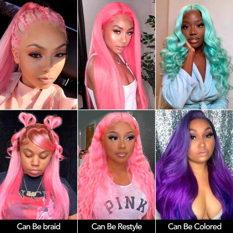 Moonhair Pink Wig Body Wave Lace Front Wig Human Hair
