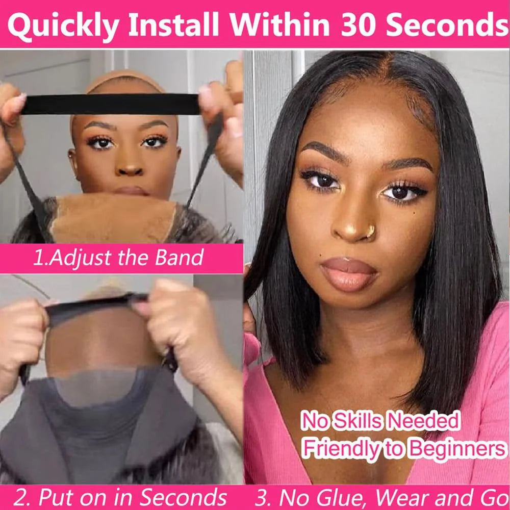 Silky Straight Wear Go Glueless Lace Wigs Short Bob Wig Pre Cut 5X5 HD Lace Closure Wigs