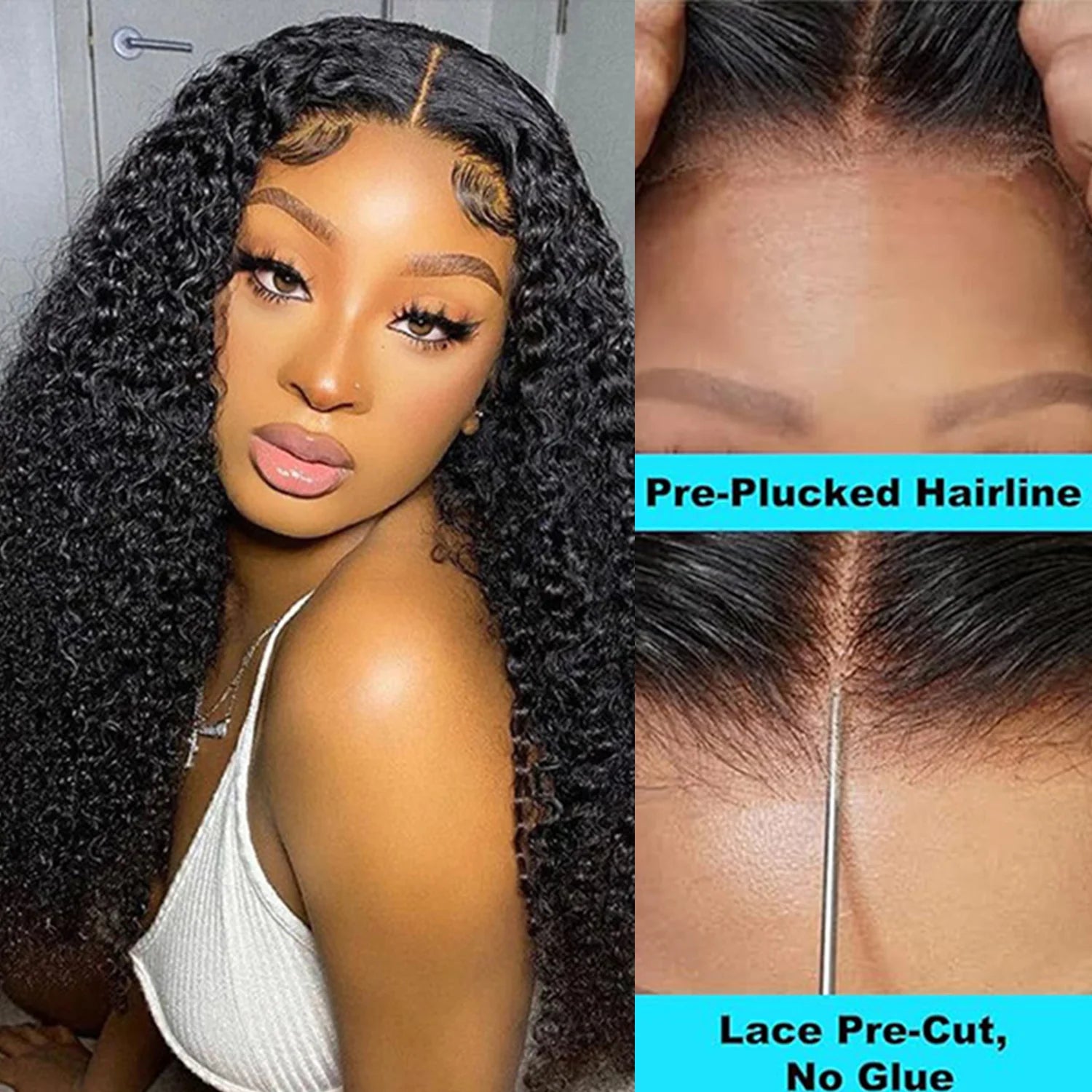 Put on and Go Glueless Kinky Curly Wigs Pre Plucked HD Lace Closure Wig