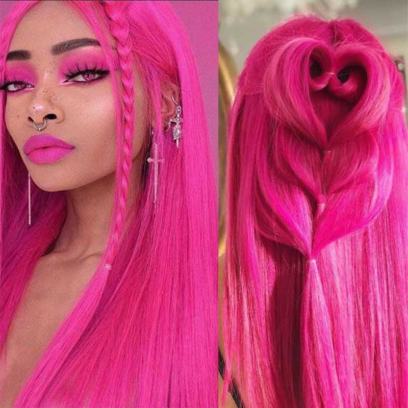 MOONHAIR Pink Straight Hair 13X4/13X6 Transparent Lace Frontal Wig Luxurious Customization