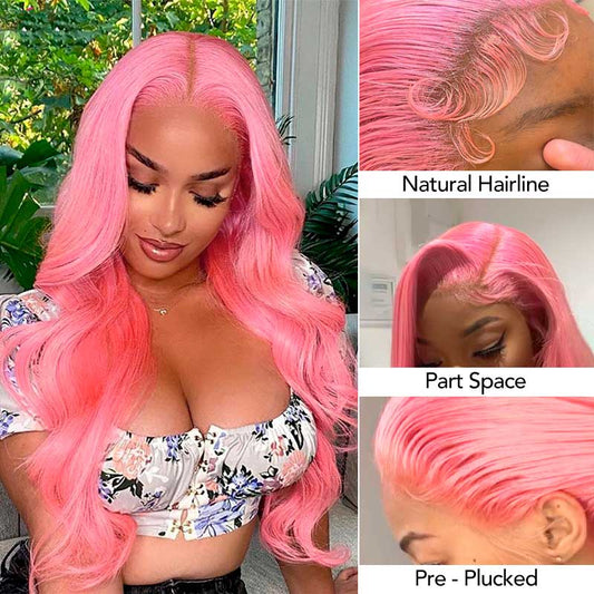 Pink Wig Body Wave Lace Front Wig Human Hair