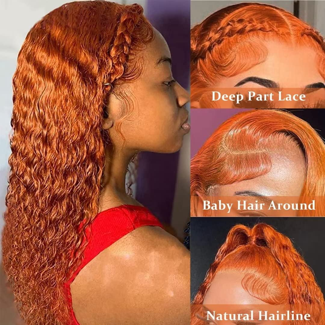 Moonhair Ginger Deep Wave Transparent Lace Frontal Wig Human Hair Human Wig